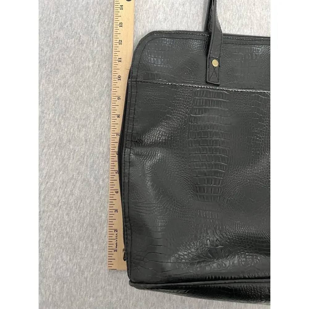 Bueno Croc Embossed Shoulder Tote Bag Womens Black Zip Double Strap Laptop